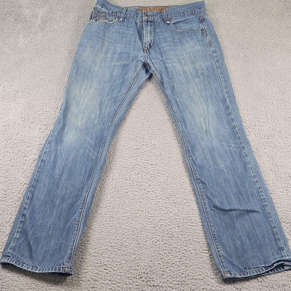 Fox Denim Brainfreeze Jeans Mens 34x32 Blue Light Wash Straight Leg Denim 43004